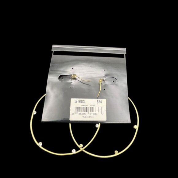 Vintage Cookie Lee Earrings Gold Tone Hoop Embedded Clear Crystals NEW - Picture 4 of 5